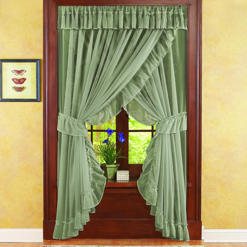 Paire de rideaux transparents avec pattes à motif de duc de couleur unie duc, Sauge
