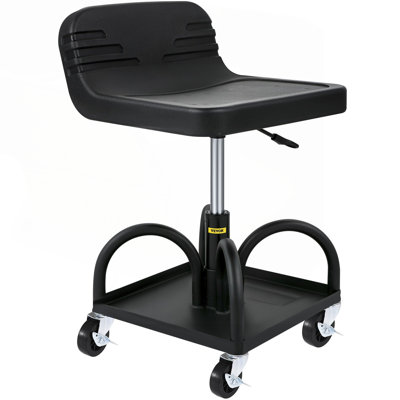 Rolling Garage Stool, 300LBS Capacity, Adjustable Height from 15.7 in to 20.5 in, Mechanic Seat with 360-degree Swivel Wheels and Tool Tray, for Workshop, Auto Repair Shop, Black