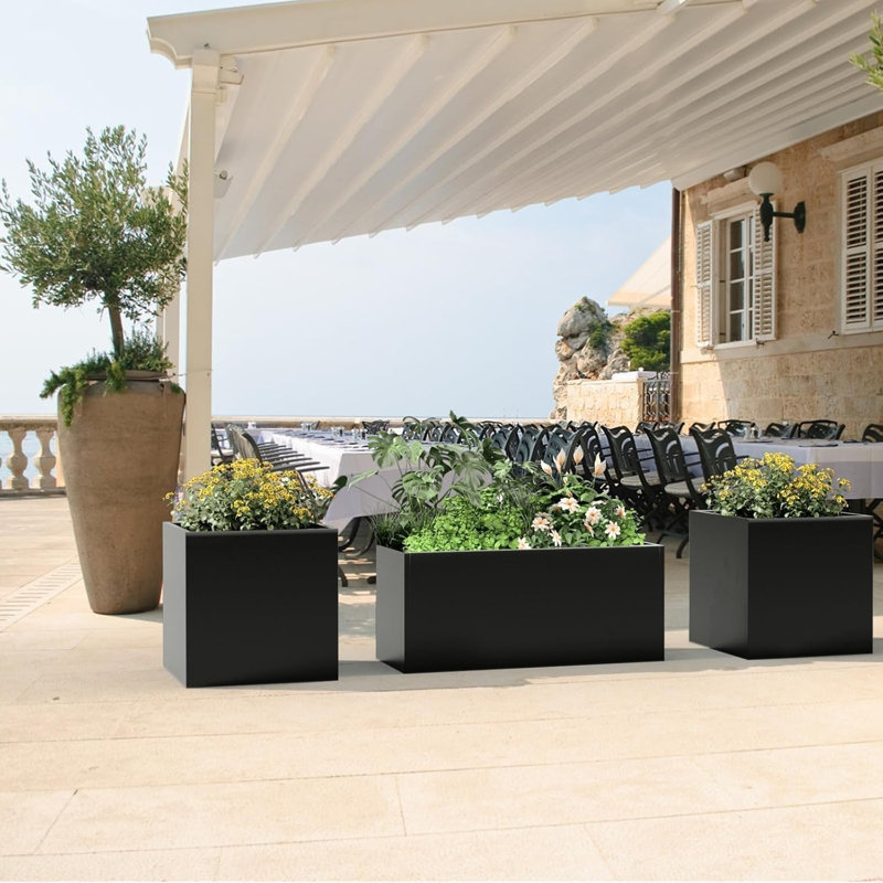 68x18x12 in Snap-Together Metal Raised Garden Bed  Modern Black Square Planter with Open Bottom, 68"x18"x12"