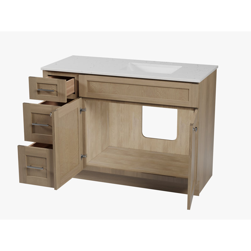 Meuble-lavabo simple 49 po avec plateau en quartz Disar, Oui, Chêne naturel
