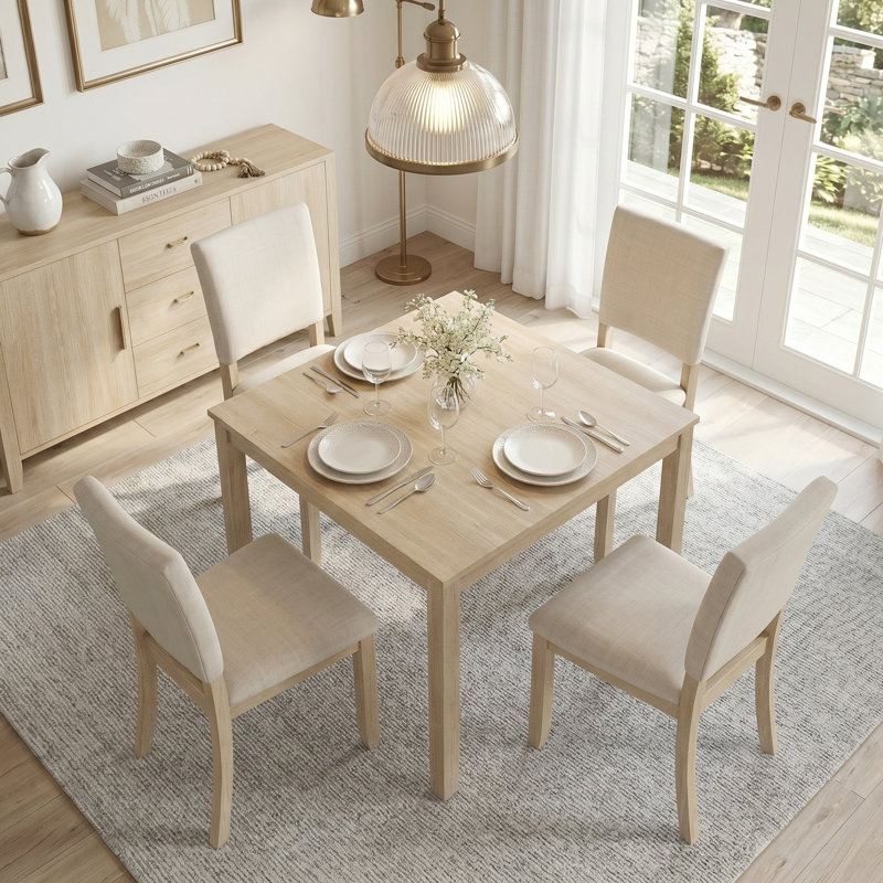 Ensemble de salle à manger moderne en bois 5 pièces, 1 table et 4 chaises rembourrées, 4 sièges pour la cuisine et la salle à manger