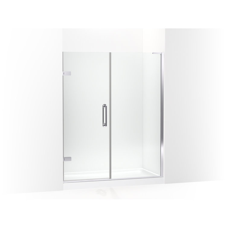 Composed 58-In–58-3/4-In W X 71-1/2-In H Frameless Pivot Shower Door With 3/8-In Crystal Clear Glass And Back-To-Back Vertical Door Pulls