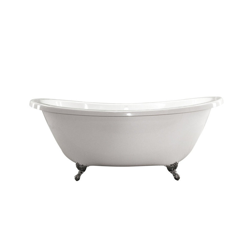 Andrea 72" x 38" Freestanding Soaking Hydroluxe SS Bathtub, Polished Nickel, White