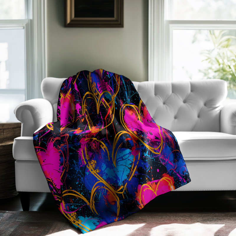 Jeté Neon Heartscape - 1 pièce Sherpa Premium, Grand lit