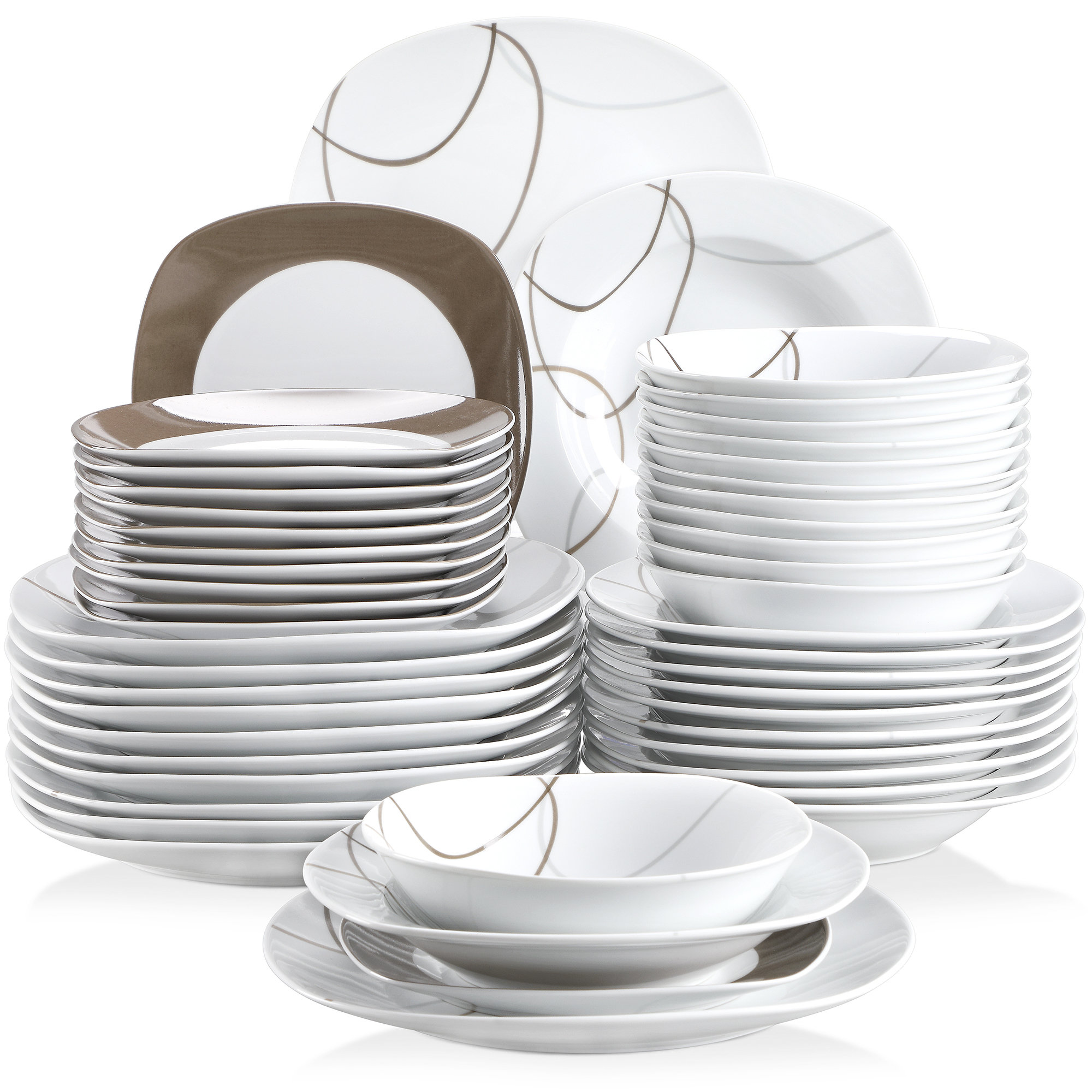 MALACASA Serena Porcelain China Dinnerware Set - Service for 12