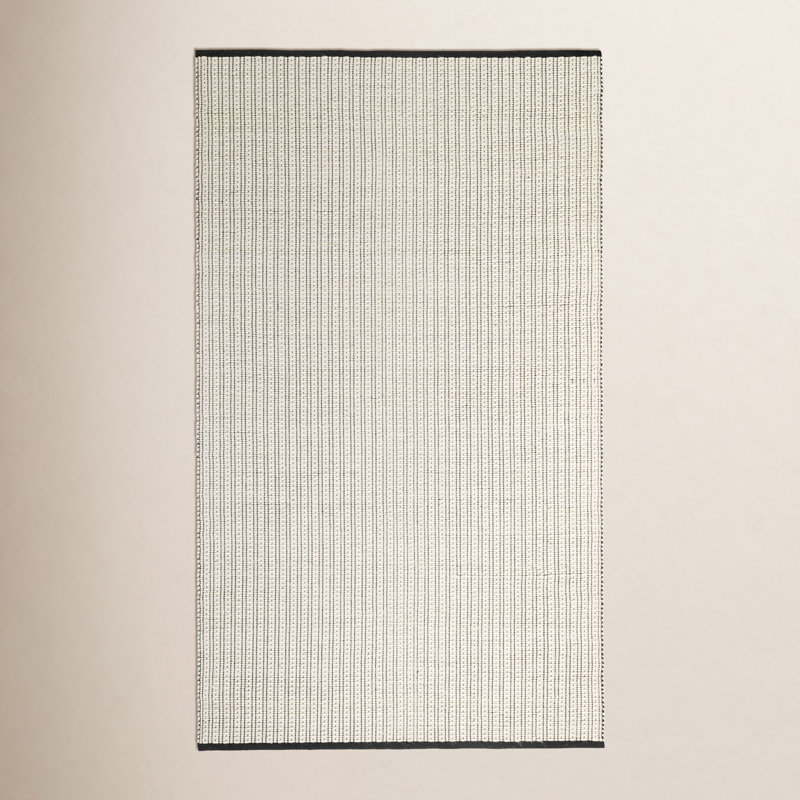 Ribbon Ivory/Black Handwoven Wool Rug, Rectangle 4' x 6'