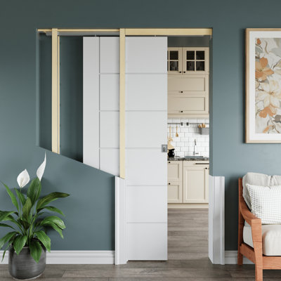 Sliding Bypass Pocket Door Morden Morden Flat Paneled Sliding Door Solid Core  With Privacy Pocket Lock