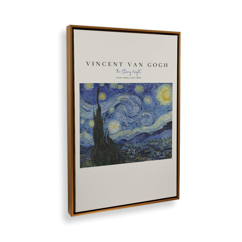 Van Gogh's The Starry Night v2, H 12,75 po x l 8,75 po, Cadre flottant or poli