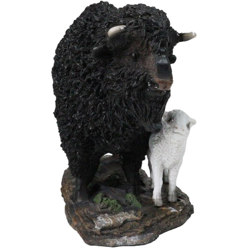 Figurine décorative de père bison amérindien avec veau blanc L 8,5 po