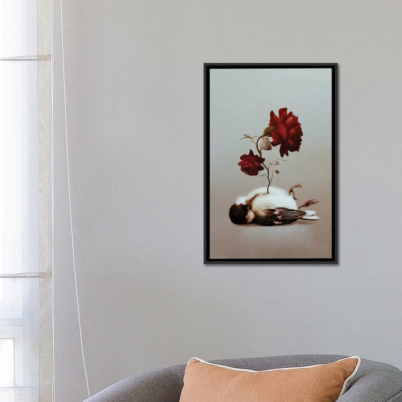 « âme oiseau », impression sur toile, H 26 po x l 18 po x P 1,5 po, Toile avec cadre noir