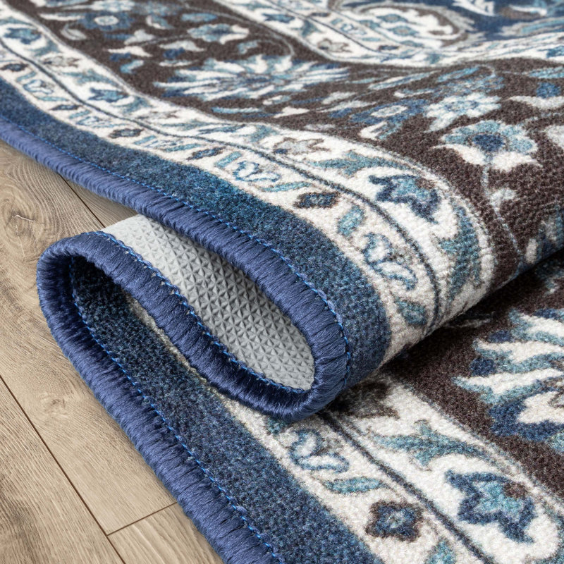 Tapis bleu antidérapant Gioanna, Rectangle 5 pi x 7 pi
