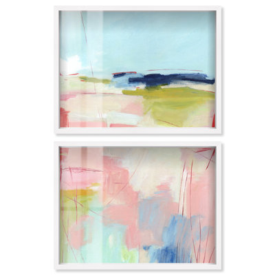 Soft Fields - Ira Comleva, reproduction abstraite grand format en deux parties, encadrée sous verre, par Art Remedy, cadre blanc, 44 x 33 cm