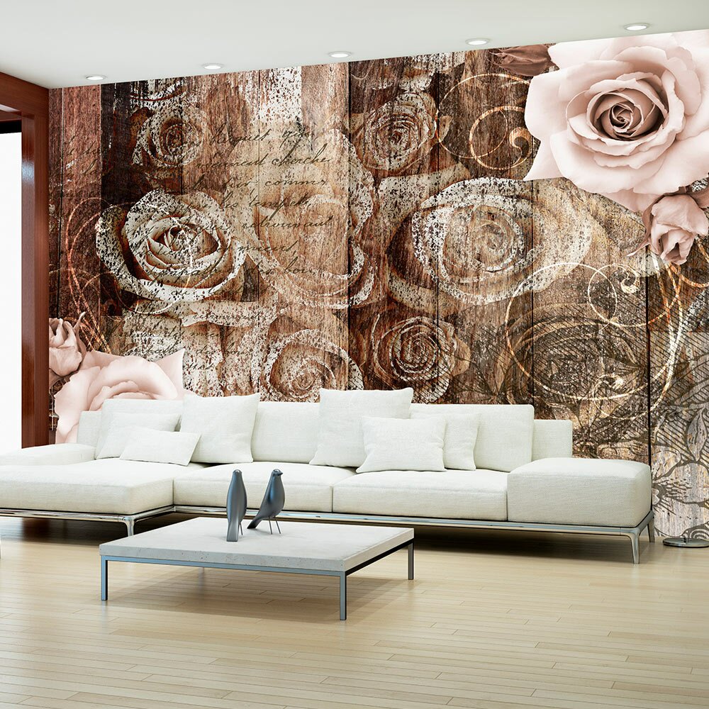 Fototapete Altes Holz & Rosen 210 cm x 300 cm