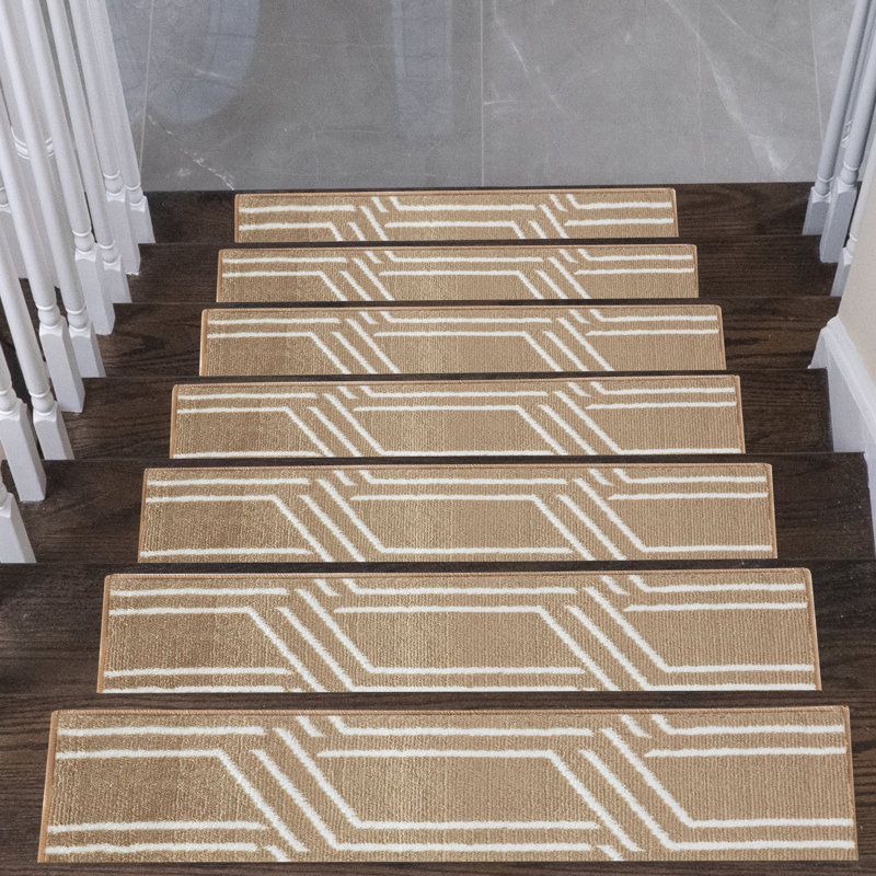 Tapis d'escalier intérieur antidérapant 9 po x 28 po Pocklingt, Beige