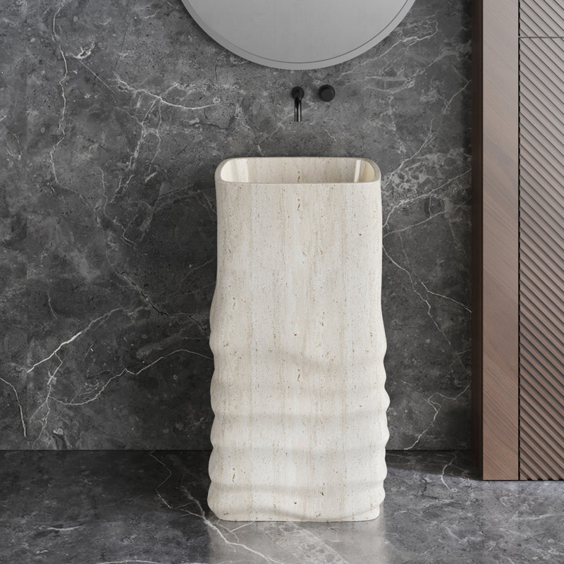 33" Tall Pedestal Bathroom Sink Solid Surface Bathroom Sink, Beige