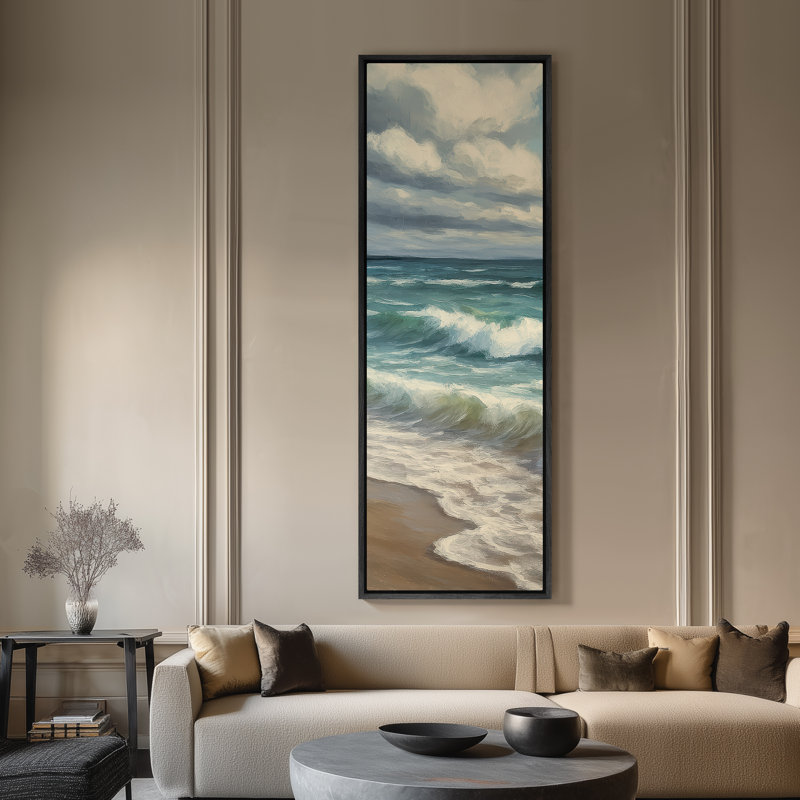 Grand art mural sur toile encadrée, vagues de plage et bord de mer ou impressions nautiques - 60 po x 20 po, 60 po x 30 po