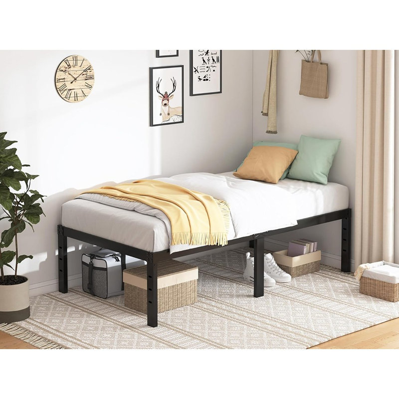 Twin Bed Frame - 18 In Sturdy Platform Bed Frame Twin Size, Heavy Duty Metal Bed Frame No Box Spring Needed, Quick & Easy Assembly, No Noise, Black
