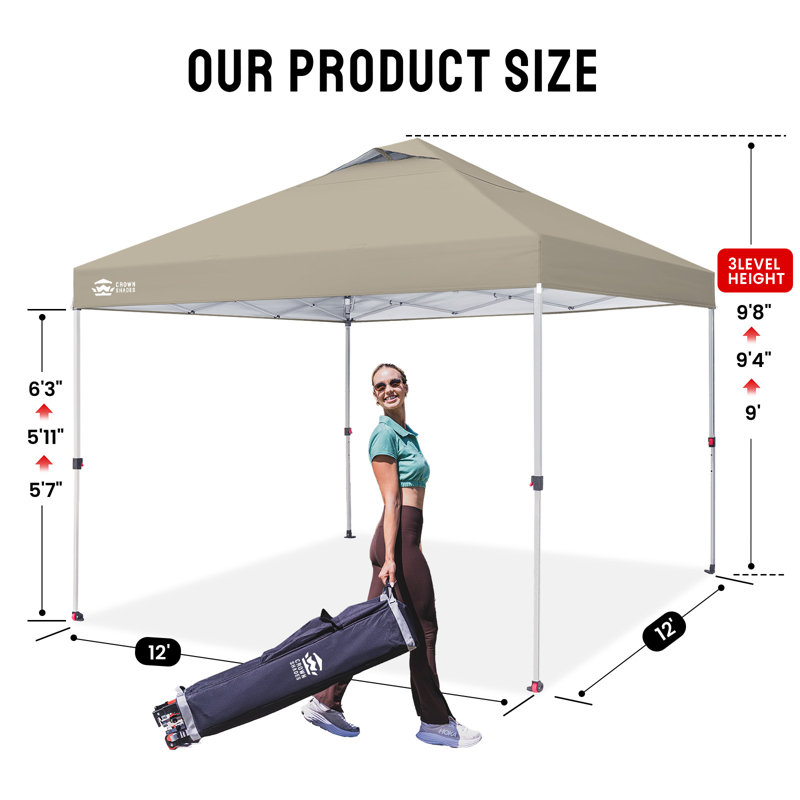 CROWN SHADES 12 Ft. W x 12 Ft. D Commercial Metal Pop-Up Canopy with One Push Setup, Beige, Beige