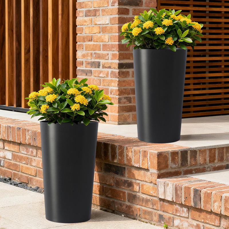 2-Pack 21.7 In Modern Tall Square Planter Boxes, Matte Brown/Grey/Black Tapered Flower Pots | Indoor Outdoor Use For Porch, Patio, Garden & Home