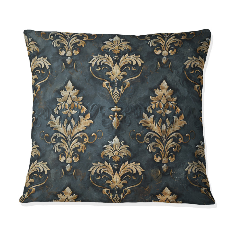 Or noir damassé Glamour II - coussin damassé, Carrée, H 18 po x l 18 po
