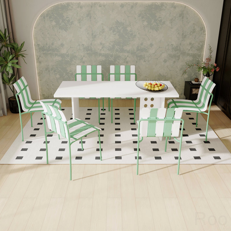 Chaise de salle à manger intérieure et extérieure, bloc de couleur rayé moderne avec siège en PP imperméable et pieds en métal robustes