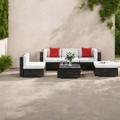 Durable Rattan Patio Sofas, Modern 6-piece Outdoor Couch Set For Entertaining