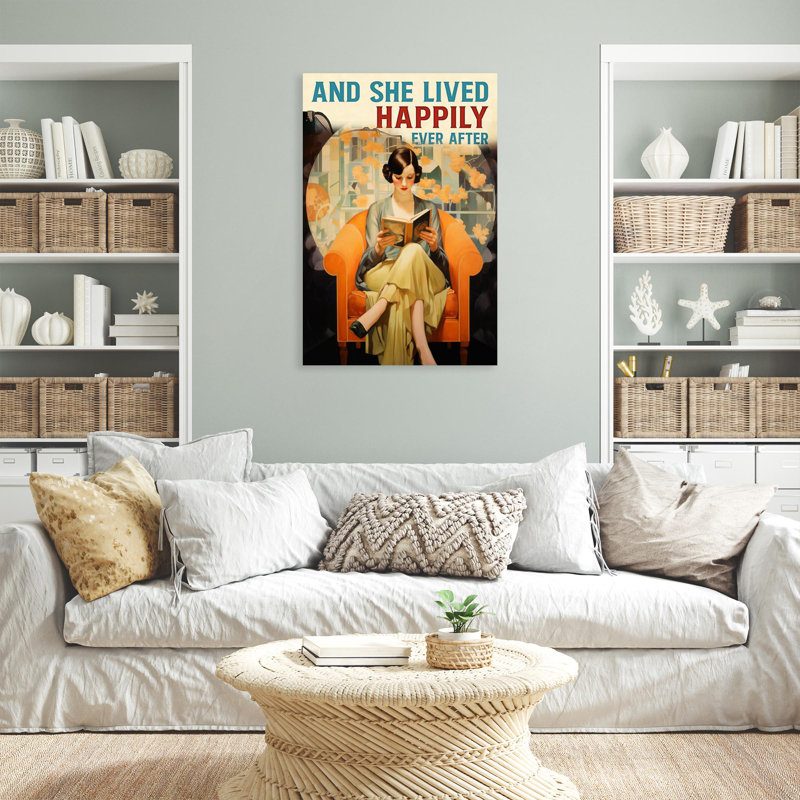 «Book And She Lived Happily Ever After», reproduction d'art graphique sur toile tendue 1 pièce, L 24 po x H 36 po
