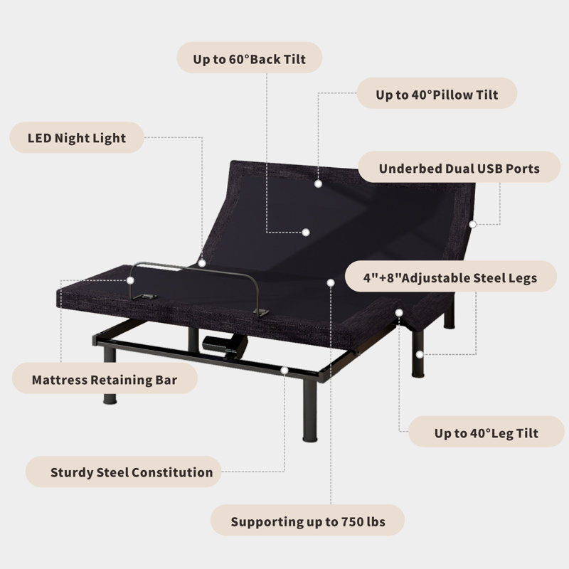 Adjustable Bed Frame With Smart Controls – No Mattress Included, Queen
