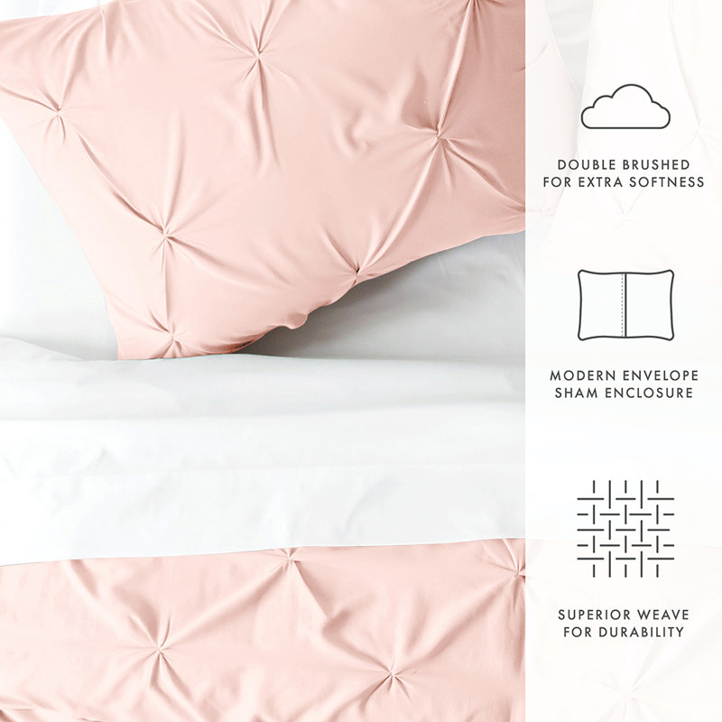 Ensemble de housse de couette en microfibre à plis pincés, Rose, Housse de couette simple + 1 taie décorative stan