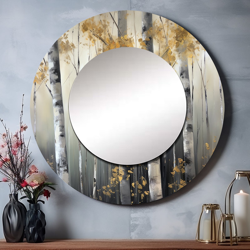 Birch Tree Dense Forest II - Forest Round Mirror Wall Decor_MTMIR63124, 29" x 29"