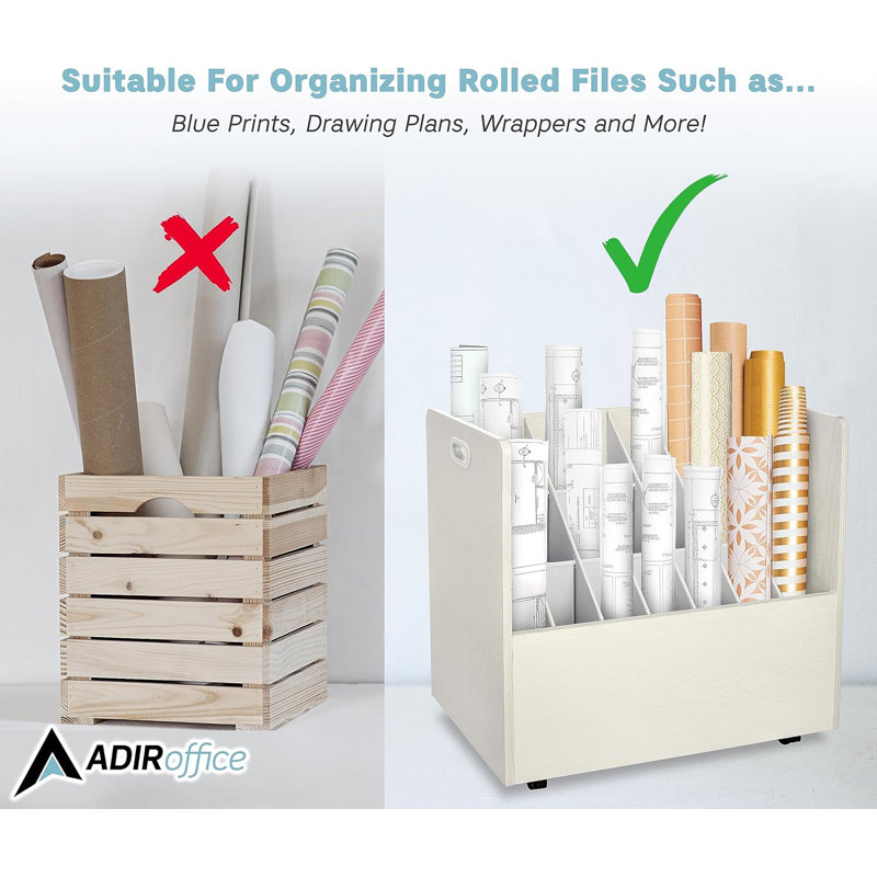 White Mobile Rolling Particle Board Blueprint Roll File Organizer