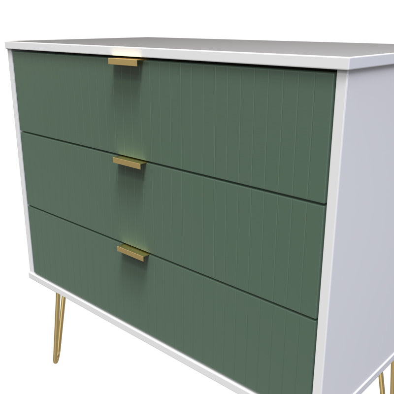 Fully Assembled Aldin 3 - Drawer Chest of Drawers, Labrador Green/White
