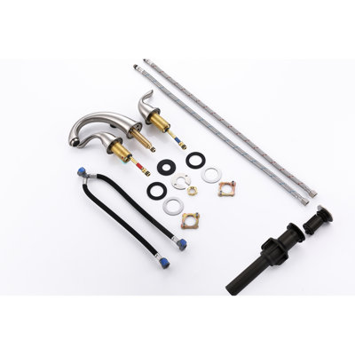 Robinet de salle de bain 8 "en cascade nickel brossé - Lavabo 3 trous avec drain escamotable, tuyau, alliage de zinc pour l'assemblage du drain, fabrication