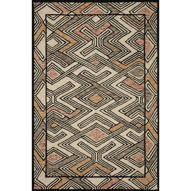 Tapis ivoire / brun / noir en laine touffeté à la main Bronwood, Rectangle 5 pi x 7 pi 6 po