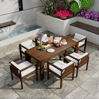 7-Piece Patio Dining Table Set for 6, Outdoor Furniture with 72.8 Inch Rectangle Table and Removable Cushions, Perfect for Backyard, Garden, Poolside Gatherings
