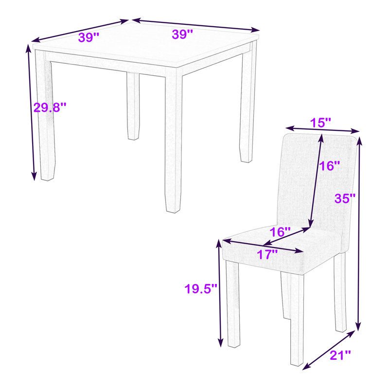 Ensemble de table de salle à manger 5 pièces avec chaises rembourrées et pieds en bois massif pour petits espaces