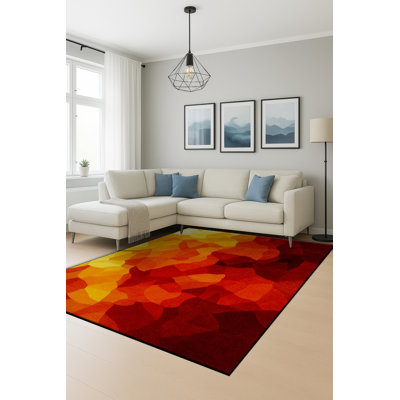 Tapis orange tissé à motif abstrait lavable Mosso