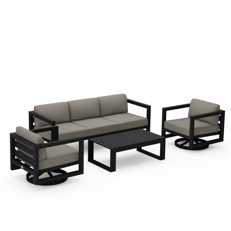 Avion 4 Piece Sofa Set With Swivel, Slate, Canvas Charcoal Sunbrella® Canvas