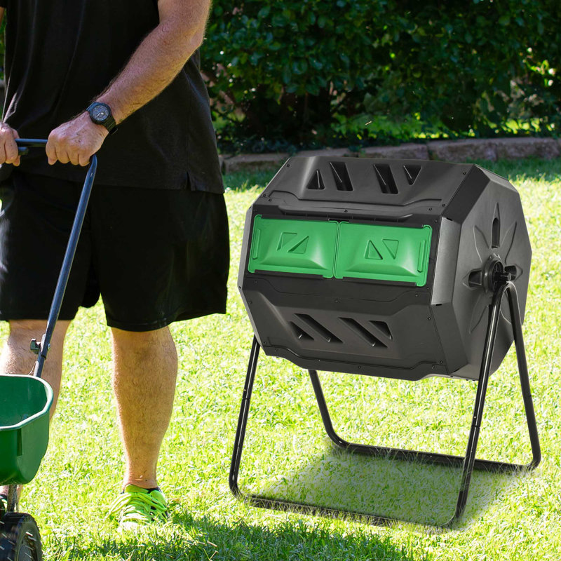 Green and Black Dual Chamber 360° Rotating Compost Bin
