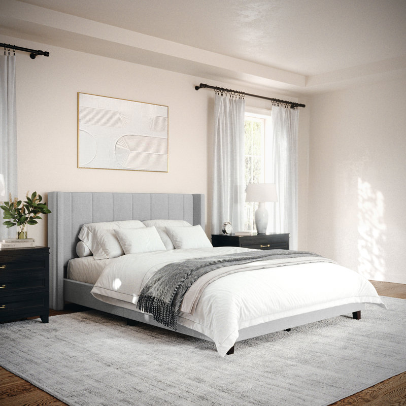 Lit plateforme tapissier Martha Stewart Kay, Grand, Gris