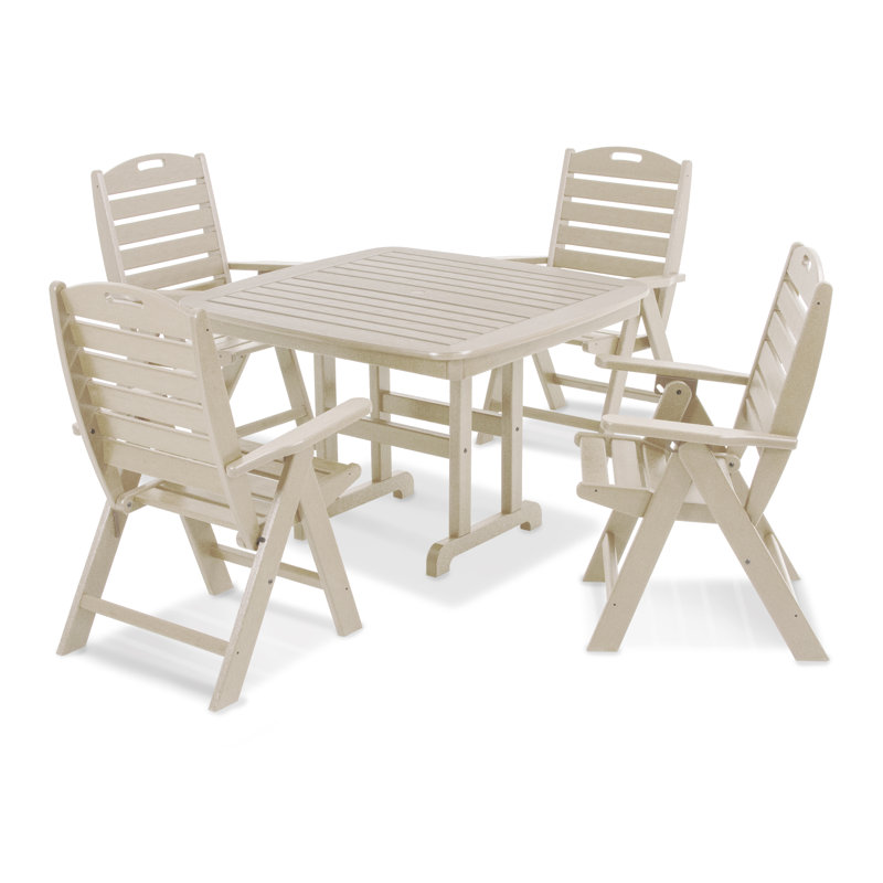 POLYWOOD Nautical Highback Chair 5-Piece Dining Set, Sand