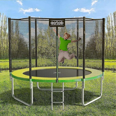 AOTOB 12FT Trampoline for Kids/Adults, Backyard 800 LBS Trampoline with Safety Enclosure Net/Ladder,Yellow and Green