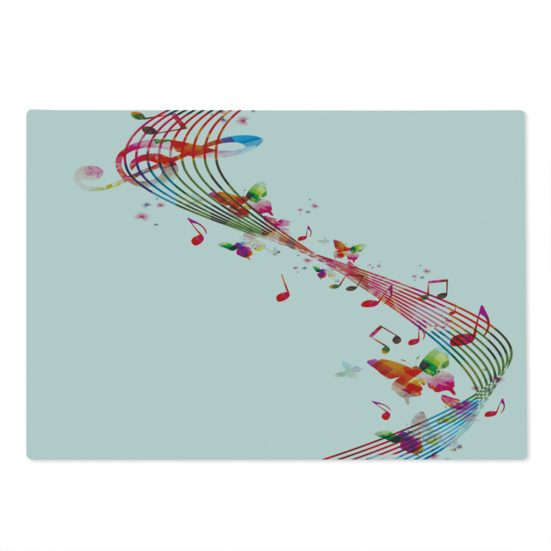 Ambesonne Music Cutting Board Large Size Colorful Notes Butterfly Multicolor