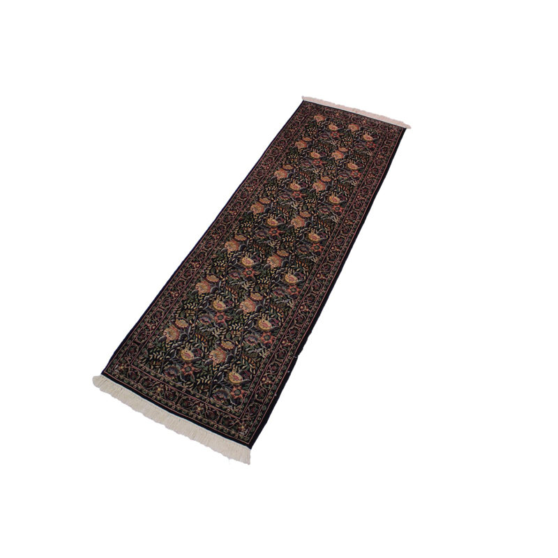 Tapis de couloir vert / rose / noir en laine noué à la main 2 pi 7 po x 8 pi 3 po Roca