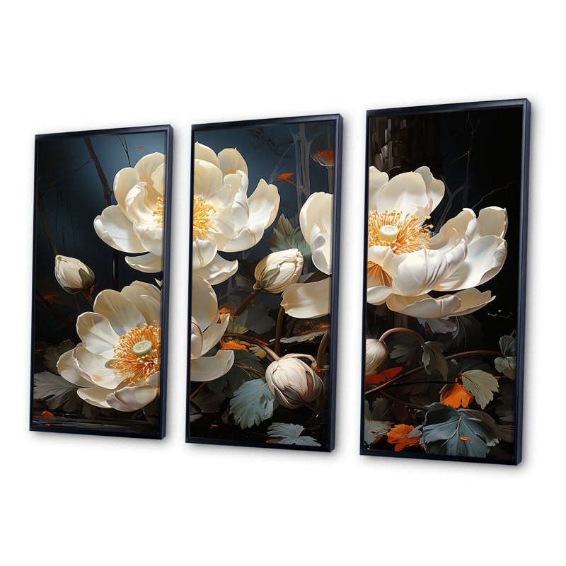 Sacred Lotus Dreams - lotus, ensemble d'art sur toile, Cadre flottant noir, H 40 po x l 60 po x P 1 po