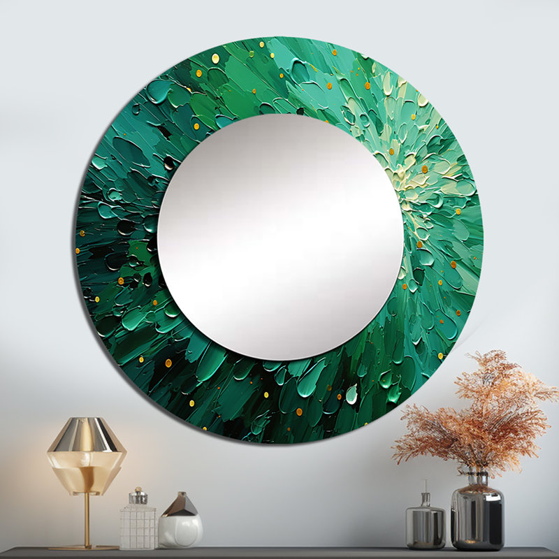 Emerald Euphoria II - miroir décoratif paysager, miroir mural vert, impression d'art en métal, 23 po x 23 po, Rond