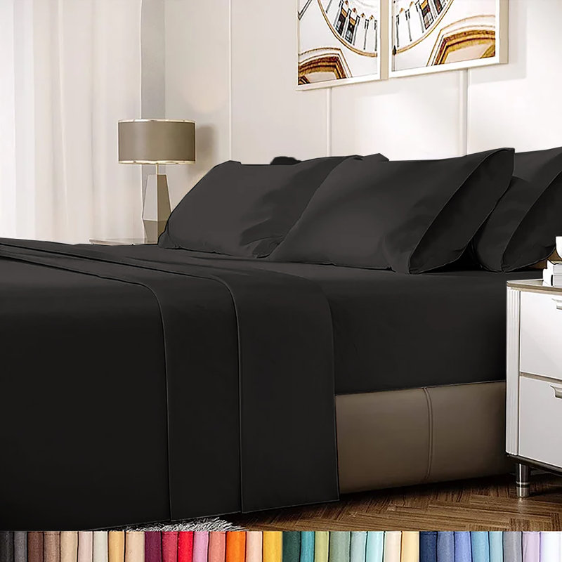 Ensemble de draps en rayonne de bambou 6 pièces , Ensemble de draps pour très grand lit californien, Noir