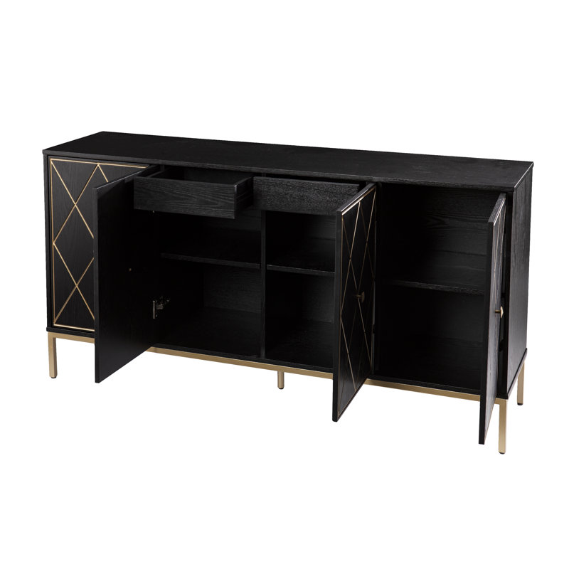 Buffet 2 tiroirs 61,25 po Earleville, Noir / doré