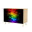 Buffet étroit de 35,4 po de largeur - armoire de rangement d'appoint à 2 portes avec effet arc-en-ciel éclatant contre imprimé noir et pieds en métal