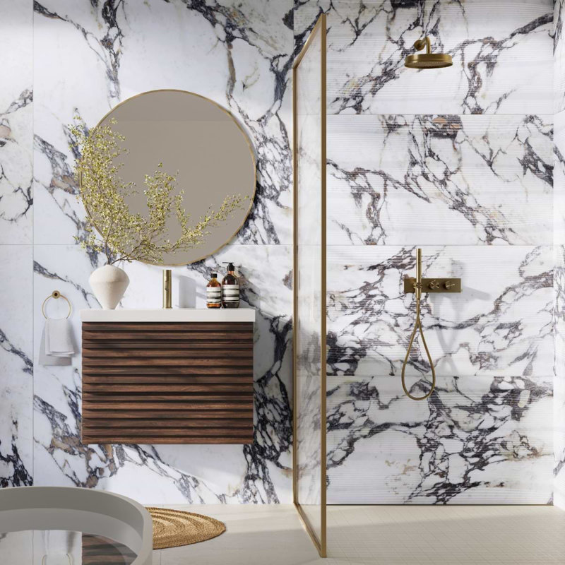 Autograph 48x48 Satin Marble Look Porcelain Tile, Arabescato